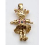 A 9k Yellow Gold Multi-Coloured-Stone Doll Pendant. 5.5cm including attachment. 11.83g total weight.