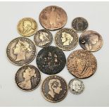 A Mixed Collection of Coins and Tokens From the 17 and 1800s. Please see photos for conditions. 12