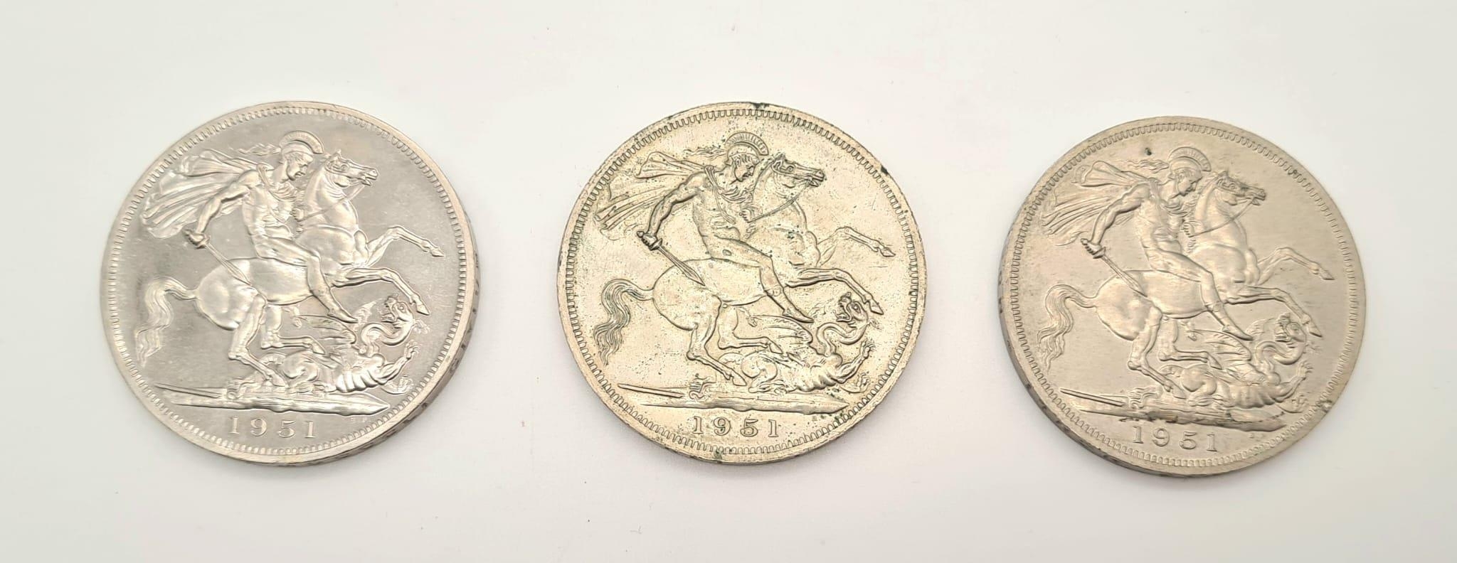 Three Festival of Britain 1951 George VI Crowns. Two in original boxes. Please see photos for - Image 2 of 6