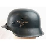 WW2 German Luftwaffe M42 Helmet & Liner. Marked ET.66 for Eisenhüttenwerk Thale at Herz.