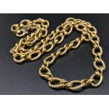 A Sophisticated 14K Yellow Gold Oval and Twisted Link Chain. 86cm long. 12.7g. Lobster clasp.