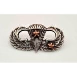 WW2 USA Parachute Wings with 1 Combat Star. Sterling Silver.