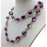 A Lavender Fluorite Rough Beaded Necklace. 70cm.