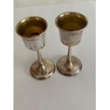 Antique SILVER pair of miniature goblets/kiddush cups.Clear hallmark for Wilmot co,Birmingham