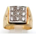 A Wonderful 18K Yellow Gold Diamond Dress Ring. Nine diamonds in a square with a smaller diamond