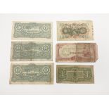 Five Rare Vintage Original Japanese Bank Notes in Dollars, Yen and Rupees.