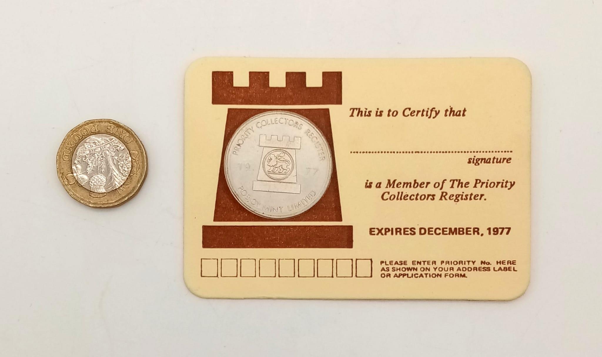 A Pobjoy Priority Collectors Mint 1977 Jubilee Commemorative Coin.