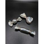 Three vintage solid silver candy sweets. 6cm, 6cm, 7.5cm. Total weight: 40.5 grams.