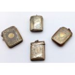 Four Antique Silver Plate Vesta Cases. 5.5 x 4cm largest case.