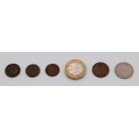 A Selection of Antique Coins To Include: George V one third of a farthing 1913, Victoria half of a