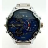 A Large Diesel Only the Brave Chronograph Gents Watch. Stainless steel strap and case - 52mm. Blue
