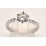 18CT WHITE GOLD DIA S/S RING APPROX 0.85CT BEAUTIFUL STONE SIZE M 1/2