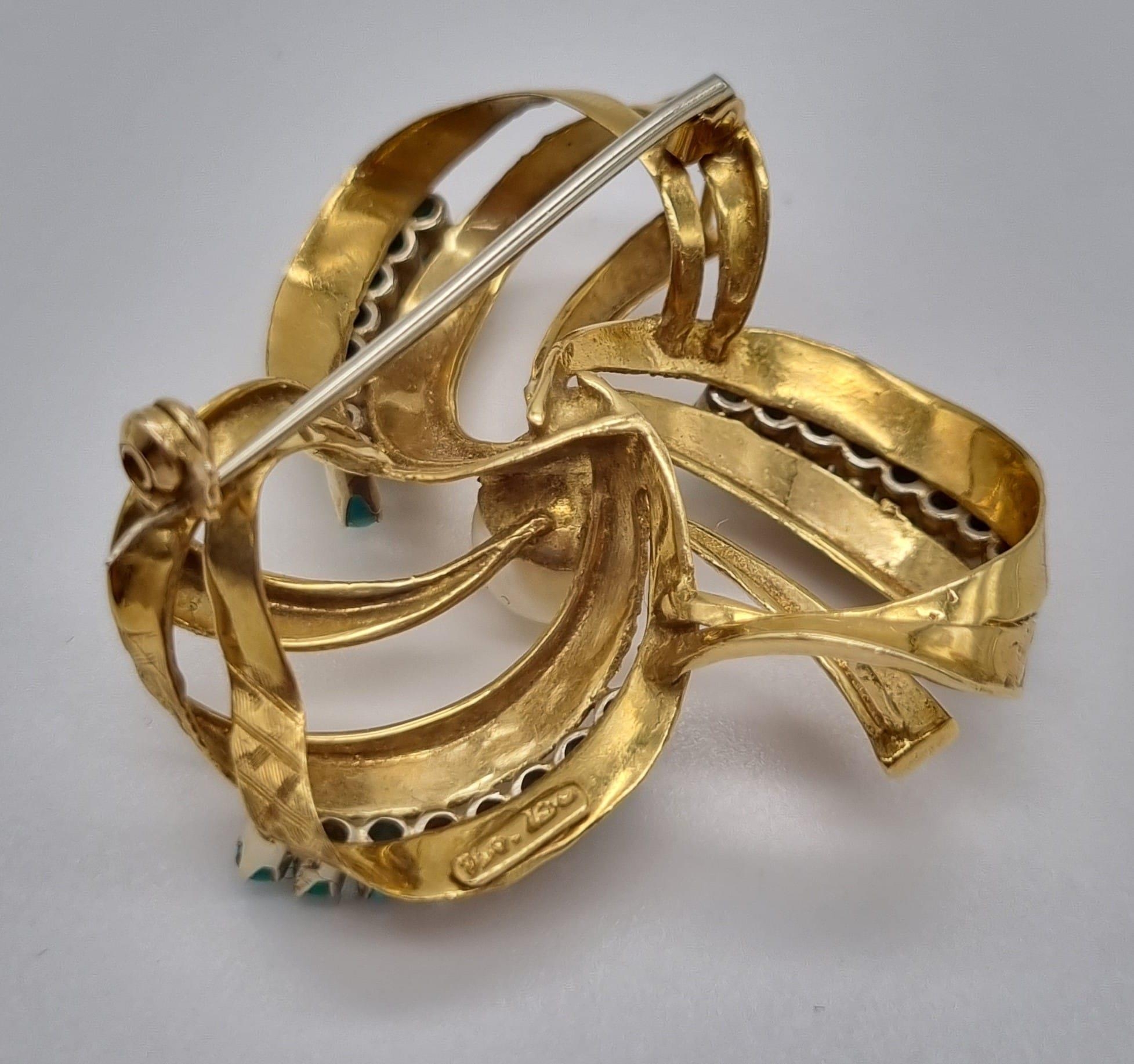 A Wonderful Vintage Possibly Antique 18K Yellow Gold, Turquoise and Pearl Ring/Brooch Set. Ring - - Image 12 of 13