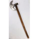 A Genuine Vintage Brass Decorated Steel and Wood Tribal Axe 59cm length formerly owned by Doctor