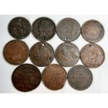 Eleven New Zealand Early Copper Tokens.