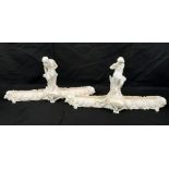Two Vintage Possibly Antique White Ceramic Figures. Both sit on a rock overlooking a wide