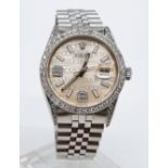 A Rolex Stainless Steel and Diamond Datejust Watch. Stainless steel strap and case - 36mm. Diamond