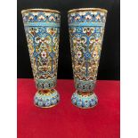Magnificent pair of Russian silver enamel vases Height 14cm Diameter base 4.6cm Diameter top 5.5cm