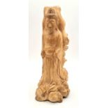 A Very Good Condition Hand Carved Wooden God or Buddha Figurine 33cm Tall