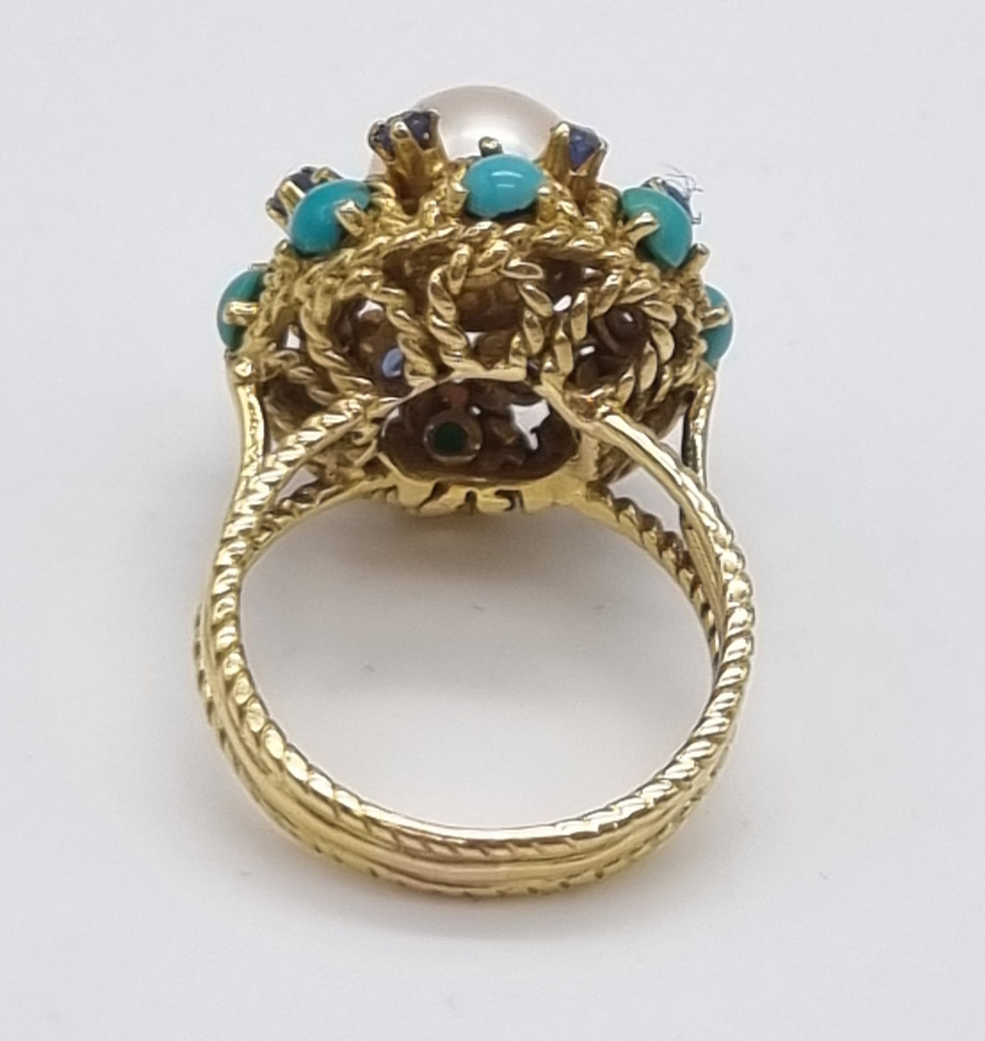 A Wonderful Vintage Possibly Antique 18K Yellow Gold, Turquoise and Pearl Ring/Brooch Set. Ring - - Image 7 of 13