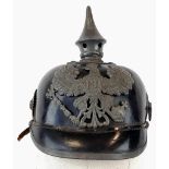 WW1 Prussian M1915 Infantry Pickelhaube. Unit stamped. With liner & cockades.
