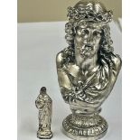 Antique 19th century white metal bust of Jesus & 1 other, Large bust 240g