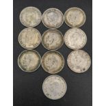 Ten Threepence George V and VI Silver Coins.