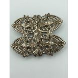 Vintage heavy solid SILVER NURSES BUCKLE having beautiful decorative filigree work with clear
