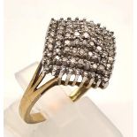 9K YELLOW GOLD DIAMOND FANCY CLUSTER RING 3.9G 0.50CT SIZE R