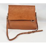 A Chloe Brown Leather and Suede Shoulder Bag. Brown leather exterior with suede flap. Leather