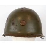 WW2 US M1 Major’s Swivel Bale Helmet. Made by Schluter. Front seam split with brass Majors oak