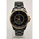 A Chanel Black J12 Ceramic Ladies Watch. Black ceramic strap. Ceramic and rose gold case - 36mm.