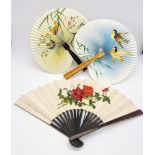 Three Vintage Chinese Fans. Bamboo and dark wood have a very small amount of damage so a/f.