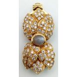 An Antique 18K Yellow Gold Diamond and Pearl Pendant. Beautiful leaves of gold and diamonds