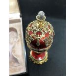 MAGNIFICENT RUSSIAN 14k SOLID GOLD AND SILVER ENAMAL SURPRISE DIAMOND EGG. Stunning 14k gold and
