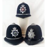 Three Original Police Helmets - Leicester, Northamptonshire and Essex Constabulary.