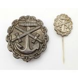 WW1 Imperial German Navy (Kaiserliche Marine) Cased Silver Grade Wound Badge and Lapel Pin.