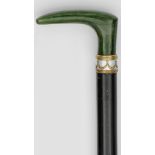 A Russian nephrite jade silver gilt enamel large walking stick Stunning condition and fully