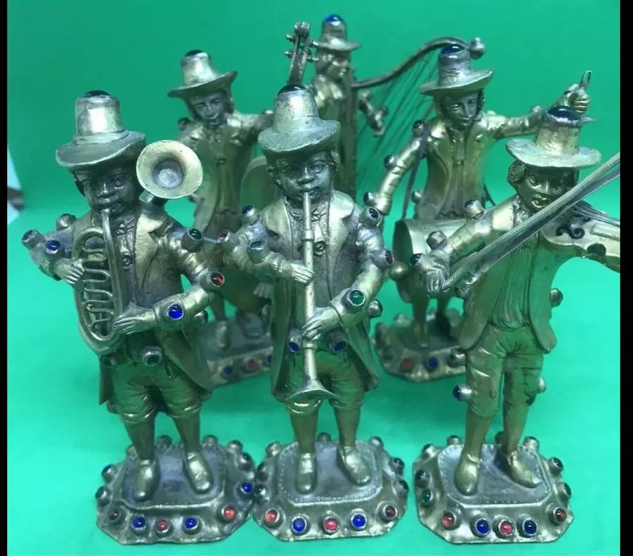 Antique 19th century German rare set of solid silver gem set musicians Each figure is 11.4 to 12cm
