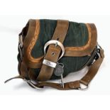 A Christian Dior Green Gaucho Double Saddle Bag. Green denim with leather. 24 x 30cm. In very good