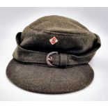 WW2 German Hitler Youth Black Winter Service Cap. A very original example with hand sewn HJ
