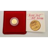 A 1980 Proof 22K Gold Half Sovereign Coin. Comes in original Royal Mint presentation case with COA.