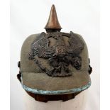 WW1 Imperial German Felt Ersatz (economy) Issue 1915 Model Pickelhaube. The “Waterloo” on the helmet