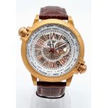 A Reign Chronograph Automatic Gents Watch. Brown leather strap. Rose gold coloured case - 48mm.