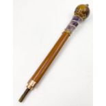 An Antique Russian 14K Yellow Gold, Silver, Tigers Eye, Diamond and Amethyst Parasol Handle. 27cm