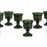 Magnificent Fabergé set of six silver and nephrite jade ruby cups Complete rare set Fantastic