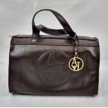 A Large Armani (Jeans) Handbag. Brown leather with monogrammed cloth interior. In good condition (