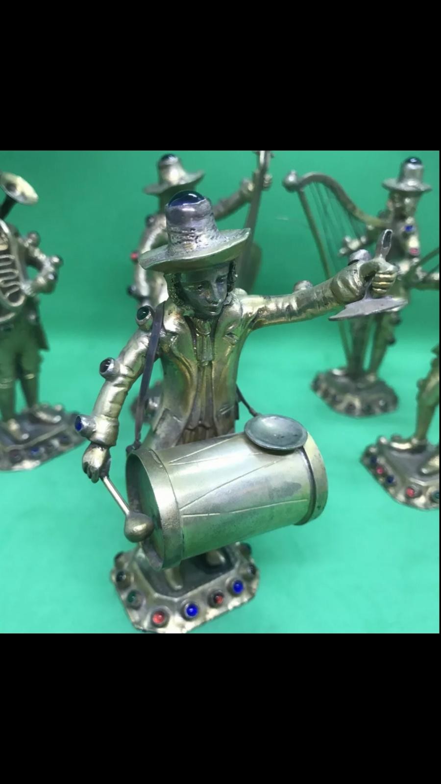 Antique 19th century German rare set of solid silver gem set musicians Each figure is 11.4 to 12cm - Image 11 of 20