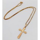 A Vintage 9K Yellow Gold Cross Pendant on a 9K Gold Necklace. 3cm and 40cm. 2.43g