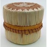 An Antique Canadian Indigenous-Made Porcupine Quill box. Excellent craftsmanship with maple leaf